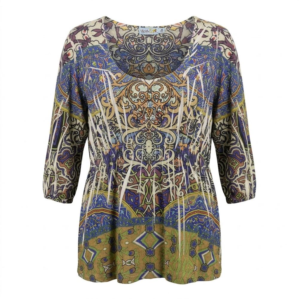 Unity World Wear Scoop Neck Knit Paisley Tunic Women Plus Size 2X